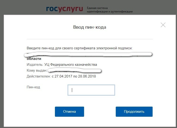 госуслуги Ввод пин-кода