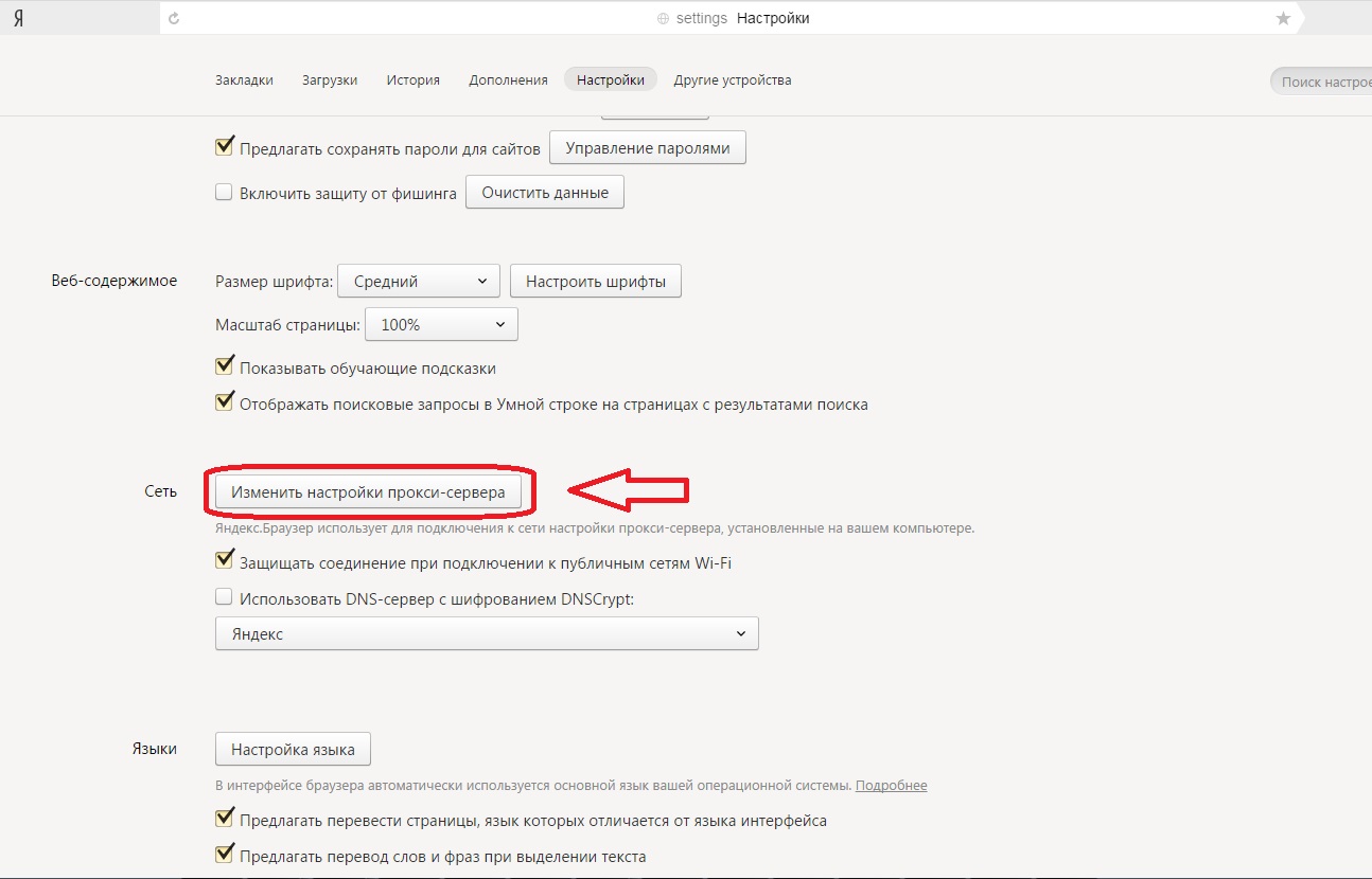 Яндекс Браузер Настройки сети